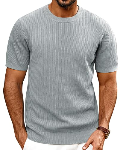 PJ PAUL JONES Mens T Shirts Crewneck Textured Knit Shirt Light Grey S