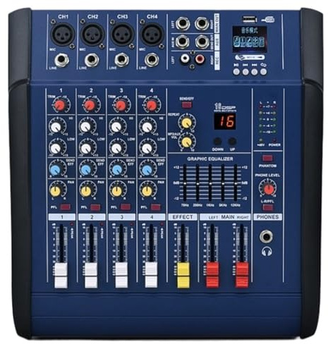 Mesa de Mezclas DJ, Paulkitson-mezclador de Audio profesional 402D, 4 canales, con amplificador de Audio, consola mezcladora de potencia Phantom de 48V, mesa de sonido USB