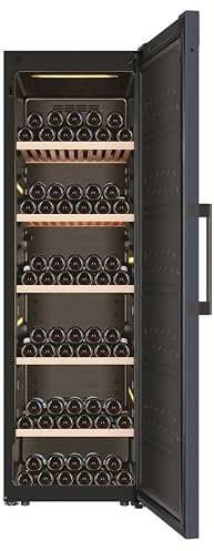 Haier Wine Cave 60 Series 7 HWS247FAH1 Vinoteca de 247 botellas con Tirador, WIFI, Estantes de madera, Filtro de carbón, Refrigeración por Compresor, Display Digital, Iluminación LED 3D, 35dbA, Negra
