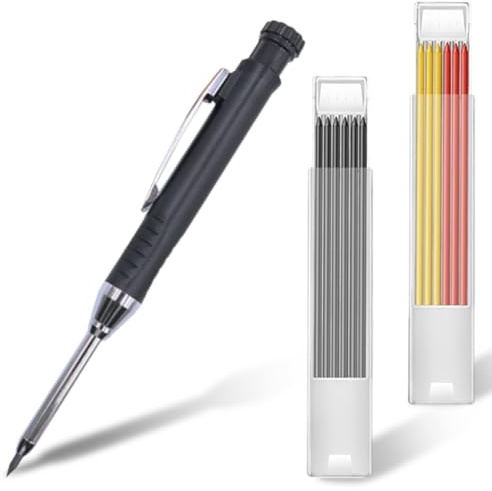 NHQZ Lápiz de carpintero profesional,Lápices mecánicos de carpintero con 12 recambios,con sacapuntas incorporado,Ideal para carpinteros y albañiles