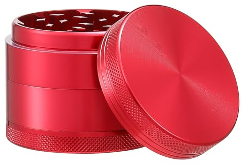 DCOU Premium Aluminium Grinder Crusher mit Magnetischer Gewürzschleifer - 4-teilig, Ø55mm, Rot