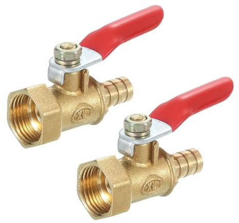 sourcing map 2Pcs Brass Water Mini Ball Valve Shut Off Switch, G3/8 Female x 5/16 Hose Barb, 180 Degree Operation Handle, Brass Valve