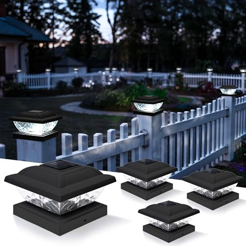 Solpex Solar Post Lights, IP65 Waterproof Solar Lights Outdoor Garden Post Lamp, Cap for 5×5 4×4 3.5×3.5 inch, for Patio Fence Deck Wooden Posts(Black, 4 Pack)