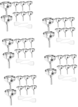 DEARMAMY 5 Juegos embudo metalico aceite difusor básico herramienta transferir miniatura diminuto mini embudo embudos de recarga para el cuidado de la piel Oxido de aluminio