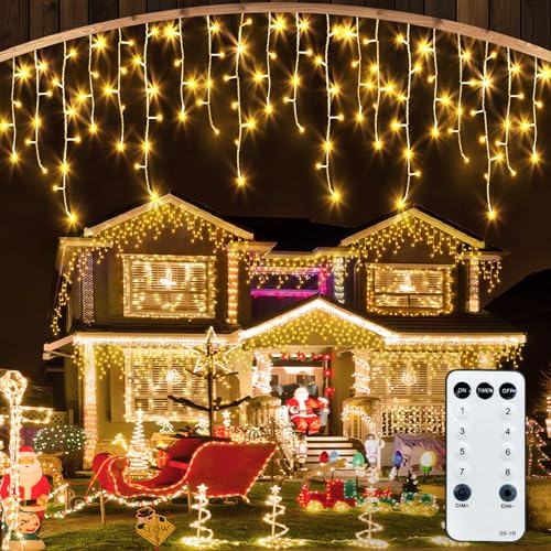 CGN Cortina Luces Navidad Exterior, 30M 1200LED Guirnalda Luces Navidad de IP65 Impermeable con 8 Modos Guirnaldas Luminosas Decoración de Interior y Exterior para Fiestas Bodas Jardín Balcon Ventana
