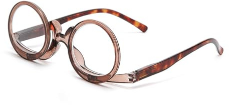 OREUDO Magnifying Makeup Glasses for Women & Men HD Flip Down Lenses for Eyeliner, Mascara, Reading, Watching TV – Lightweight Plastic Frame w/Case & Cloth (coffee brown, 2.0 X)