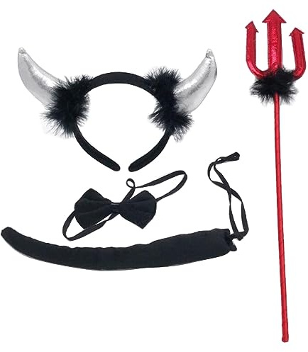 Qsvbeeqj Costume Accessories Devil Horn Headband Pitchforks Bowtie Tail For Adults Kids Halloween Fancy Dress Cosplay Prop Halloween Fancy Dress Costume
