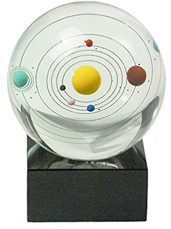 Kelisdi Bola de cristal solar con iluminación LED colorida, base táctil, modelo solar, decoración, ciencia, astronomía, regalos, adornos de bola de cristal de Dios