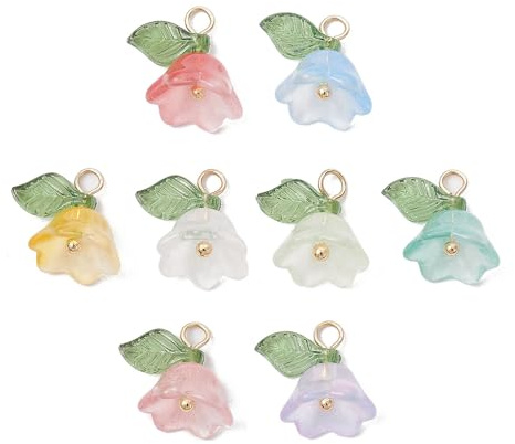 Beadthoven Blumenförmige Anhänger für Schmuckherstellung, 13mm x 14mm x 10mm, Glas
