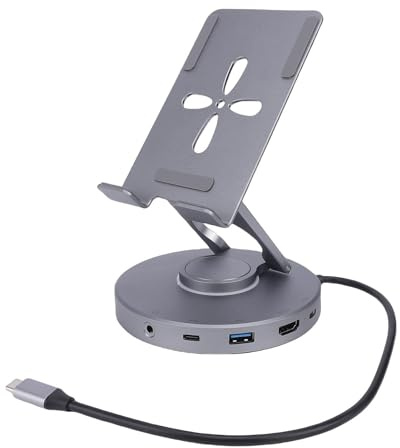 Denash Soporte de Tabletas con USB C Hub, 10 en 1 USB C Station Rotatable Stand, 4K HD Multimedia, 100W PD Cargo, Declaración de