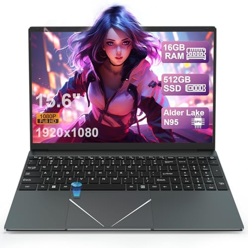 PINSTONE 15,6 Ordinateur Portable FHD Alder Lake-N95(jusquà 3,4 GHz), PC Portable 16 Go RAM LPDDR4 512 Go SSD, Laptop Computer avec Touch ID, Webcam/WiFi 5/Bluetooth 4.2/USB 3.0/Mini HDMI