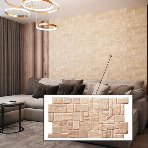 Untitled Panneaux Muraux 3D PVC | Erret Pierre - 1-20 Panneaux - 0.5-10 m² | Pour Salon, Cuisine & Salle de Bain | Installation DIY Facile (5, Pierre Coquillière Beige)