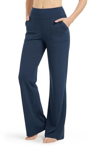 Zylioo utsvängda leggings med långa ben yogabyxor dam lång/extra långa, ogenomskinliga bootcut leggings stor/extra stor, träningsbyxor bootleg jazzbyxor, Marinblått ben, S Extra Tall