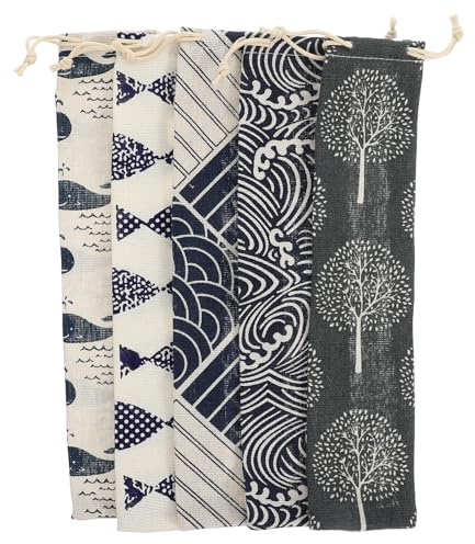 TOVINANNA Borsa da Viaggio Organizer Riutilizzabile in Cotone e Lino Coulisse 5 Pezzi Stili multipli per Custodia Cannucce e Cucchiai, Leggero e Comodo Stili multipli per Viaggi