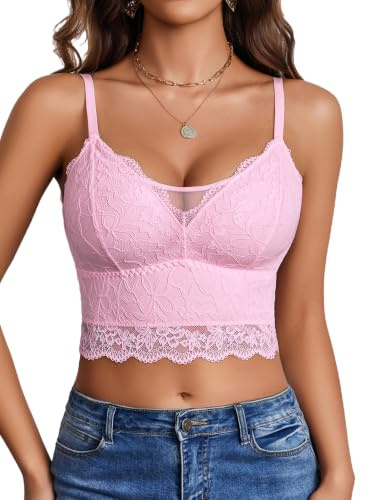 Avidlove Canottiera da donna in pizzo, sexy, con scollo a V, senza maniche, con spaghetti, estiva, per feste, Y2K, per festival