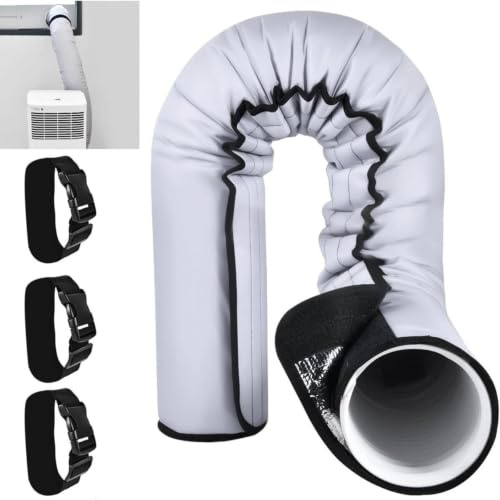 Manchon d'isolation portable pour tuyau de climatisation épais pour tuyaux d'échappement de 12,7 cm et 15 cm de diamètre, installation facile, enveloppe d'isolation avec 3 bandes à boucle