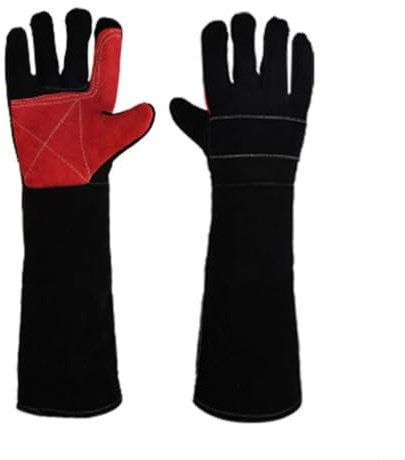 Micpointik Gants en cuir double couche résistants aux rayures et aux morsures pour le soin des animaux de compagnie, chats, chiens, robustes, antidérapants, longues manchettes, 60 cm, gants de travail