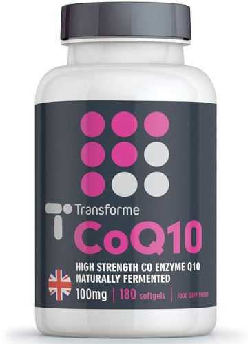 Transforme CoQ10 100mg 180 Capsules, High Absorption High Strength Coenzyme Q10 Liquid Softgels, 6 Months Supply, Naturally Fermented, UK Made