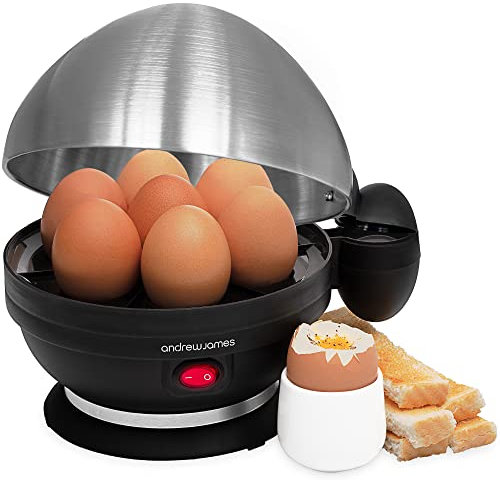Andrew James Egg Boiler Poacher Electric Cooker with Steamer Attachment for Perfect Soft and Hard Boiled Eggs | up to 7 Egg Capacity | Water Measuring Cup & Egg Piercer | 380W