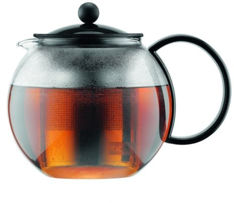 Bodum - 1805-01 - Assam - Théière à Piston en verre - Filtre inox - 1.0 L - Noir