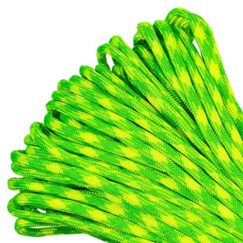 PARACORD PLANET – Cuerda de paracaídas de 7 hebras de Nailon Tipo III 550 de Grado Comercial (Resplandor diurno, 50 pies)