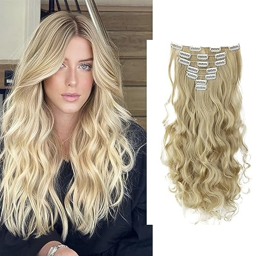 CAISHA XXL 8 Teiliges Set 45cm Langhaarige CLIP IN EXTENSIONS Synthetik Haarverlängerung Haarteil Voluminös Gelockt Blond Mix CES7-1