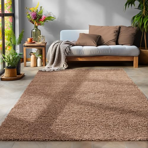Tappeto “Shaggy”, a pelo lungo, per soggiorno, colori UNI, forma rettangolare / rotonda, moka, 140 x 200 cm