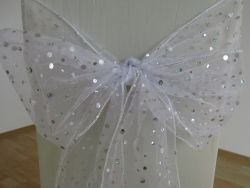 Mc-Stoff 25 x Organza Stuhlschleifen weiß mit Pailletten Stuhlhusse Schleife Hochzeit Schleifen