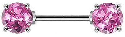 Piersando Brustwarzen Piercing Intimpiercing Nippelpiercing Brust Nippel Intim Brustwarzenpiercing Barbell mit Doppel Kristall Kugel 12mm Silber Rosa