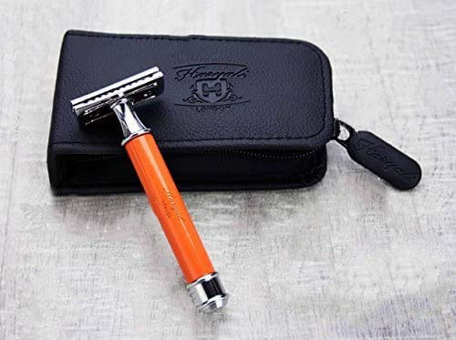 Lot de 3 rasoirs de sûreté classiques - Idéal pour un rasage en profondeur - Livré dans une trousse en cuir pour garder le rasoir en toute sécurité.