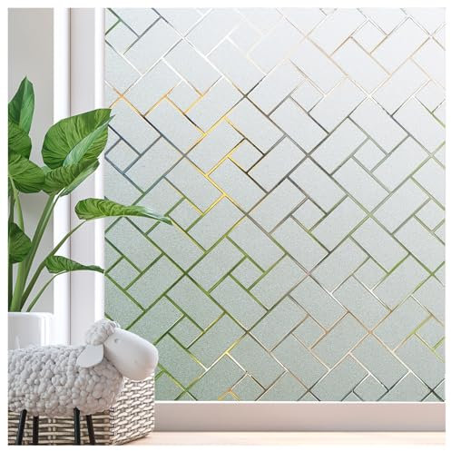 Zindoo Fensterfolie Geometrie Milchglasfolie Sichtschutz Sichtschutzfolie Ohne Kleber Gute Privatsphäre Schutz für Badezimmer, Umkleide und Konferenzräume 44.5 x 200CM