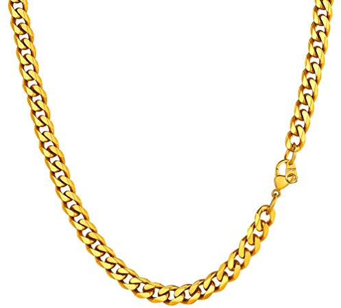 PROSTEEL Robust kubanskt kedjehalsband, 3/6/9/12 mm, 14 tum, 18 tum, 20 tum, 22 tum, 24 tum, 26 tum, 26 tum, 71 cm längd, guldpläterad/316L rostfritt stål/svart (fraktlåda)