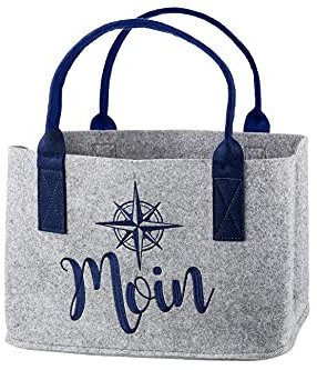 GILDE Filz Tasche Einkaufstasche Filztasche Moin mit Windrose hellgrau, 40x25x26cm