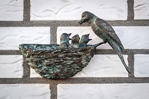 IDYL Bronze-Skulptur Vogelnest | 14x8x22 cm | Tierfigur aus Bronze handgefertigt | Gartenskulptur oder Teich-Dekoration | Hochwertiges Kunsthandwerk | Wetterfest