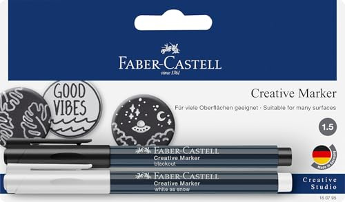 FABER-CASTELL 160795 - Pennarello creativo, bianco/nero, spessore tratto 1,5 mm, set da 2