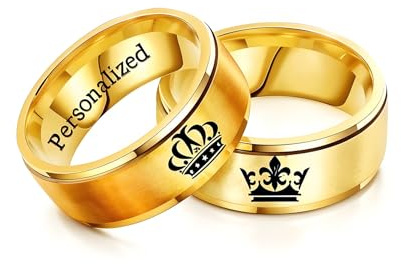 Ihanskio Personalizzato corona anelli per le coppie Il suo Re La sua regina Inciso testo Anelli per gli amanti di corrispondenza Promessa Anelli Regalo di compleanno personalizzato acciaio inox