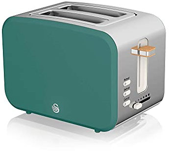Swan ST14610GREN Nordic 2-Slice Toaster with Defrost/Reheat/Cancel Functions, Cord Storage, 900W, Green