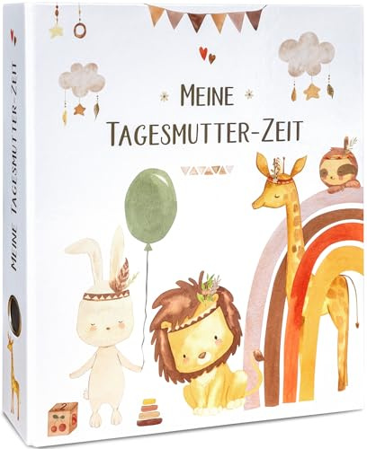OLGS Sammelordner Meine Tagesmutter-Zeit Ordner für Kinder, Erinnerungsordner mit Griffloch DIN A4 für 350 Blatt - Tagesmutter Regenbogen