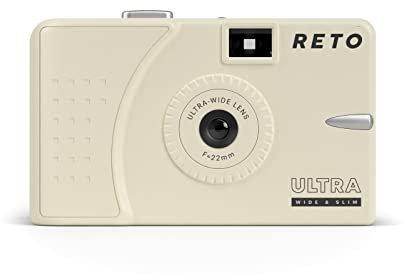 RETO Fotocamera ultra larga e sottile da 35 mm, riutilizzabile, con obiettivo largo 22 mm, senza messa a fuoco, leggera, facile da usare (crema)