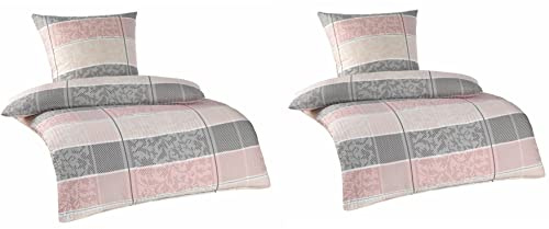 MB Warenhandel24 Bettwäsche Seersucker Microfaser 4 teilig Doppelpack Spar Set mit Reißverschluss 2X 135x200 cm + 2X 80x80 cm (Klara)