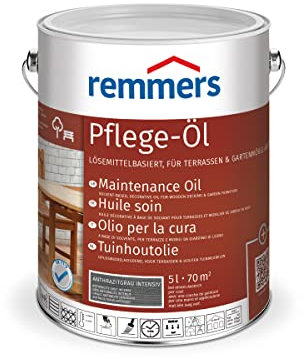 Remmers Pflege-Öl anthrazitgrau intensiv, 5 Liter, Holzöl für Holz innen und außen, wasserabweisend, wetterfest, für Gartenmöbel und Holzterrassen geeignet