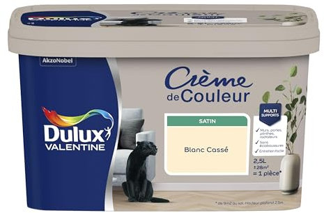 Dulux Valentine Crème de Couleur - Peinture multi-supports intérieure - Satin Blanc Cassé 2,5 L