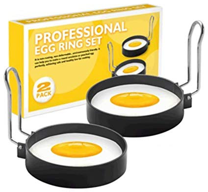 2 Pcs Stainless Steel Egg Rings,Non Stick Round Egg Ring Mold, Egg Cooker Rings for Cooking,Poached Egg Rings with Anti-Scald Folding Handle, for Egg Frying,Shaping,Pancakes,Mini Burger