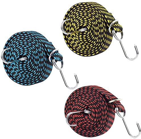 Cuerda Elastica con Ganchos, 3 Paquete 2M Correas Elásticas con Ganchos Pulpos Elasticos Transporte, Cuerdas Elásticas Cinchas de Amarre para Coche, Bici, Moto, Baca, Camping, Bicicletas, Equipaje