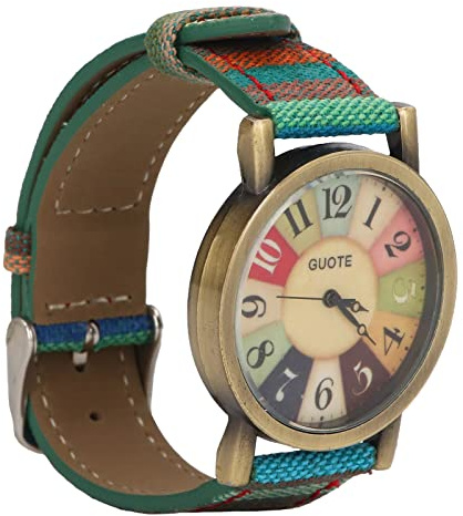 Alomejor Hippie-Uhr, Mehrfarbig, Böhmischer Stil, Mode-Leder-Armbanduhr, Retro-Knopfbatterie, Steampunk-Uhr für Damenuhr