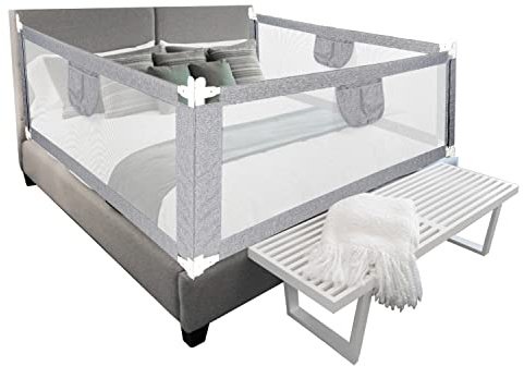 Vigevee Bettgitter,180 x 80cm Bettschutzgitter Höhenverstellbar, Rausfallschutz Bett für Kinder,Kinderbettgitter mit luftiges Netz, einfache Montage, Grau