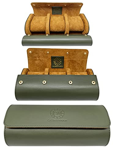 Genuine Napa Leather Watch Roll Travel Case for 3 Watches - Travel Watch Rolls and Leather Watch Display Cases with Velvet Interior - Watch Storage Organizer Men's