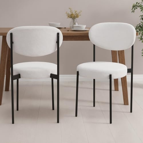 chairus Esszimmerstühle 2er Set Kunstfell Küchenstühle Modern, Polsterstuhl Esszimmer Akzentstühle mit Metallbeinen, für Küche Wohnzimmer (Weiß-2)