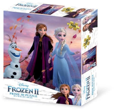 Grandi Giochi - Die Eiskönigin, ELSA, Anna und Olaf II Horizontales Lentikularpuzzle, mit 500 Teilen im Lieferumfang enthalten und Verpackung mit 3D-PUR02000, PUR02000 Effekt