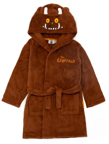 Gruffalo Kids Hooded Bathrobe | Brown Costume Dressing Gown For Boys & Girls | Cosy Story Book Fleece Loungewear Bathrobe | Cute Nightwear Apparel Gift for Children & Toddlers